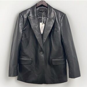 English Rose Black Faux Leather‎ Blazer Jacket pockets lined large classic new